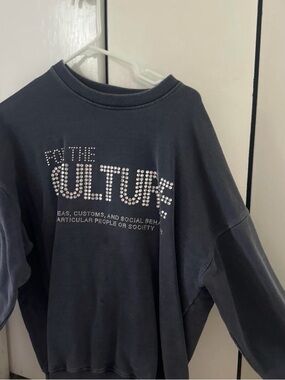 Real Artistic People Studded "Culture" Graphic Sweatshirt - Charcoal